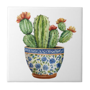 Azulejo Talavera mexicana Hacienda Cactus Tile White