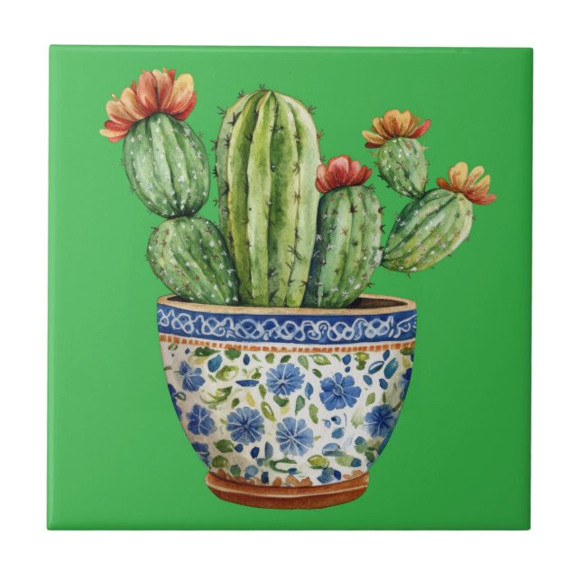 Azulejo Talavera mexicana Hacienda estilo Cactus Tile (Frente)