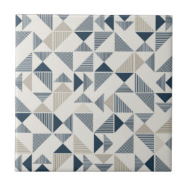 Azulejo Tan Beige Navy Blue Square Triangle Elegant