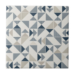 Azulejo Tan Beige Navy Blue Square Triangle Elegant