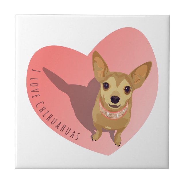 Azulejo Tan Chihuahua en el corazón de un collar rosado co (Frente)