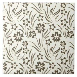 Azulejo Tan Flowers Ceramic Tile
