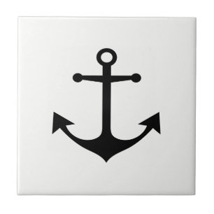Azulejo Tan náutico - Ancla negra en mosaico de cerámica b