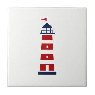 Azulejo Tan náutico - Rojo, Azul, Faro Blanco