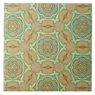 Azulejo Tan y Turquesa Arabesque