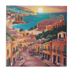 Azulejo Taormina, Sicilia Estilista Pintura Acuarela