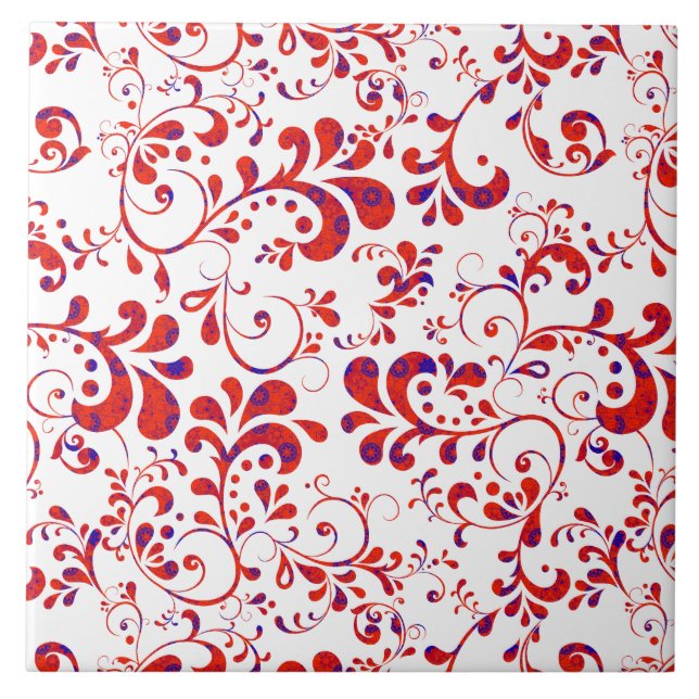 Azulejo Tapa floral blanca y roja (Frente)