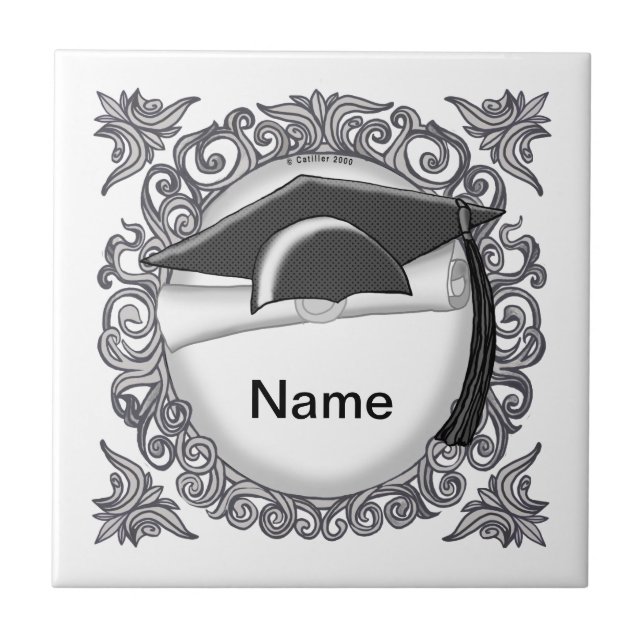 Azulejo Tapa personalizado del tapón de graduación negro (Frente)