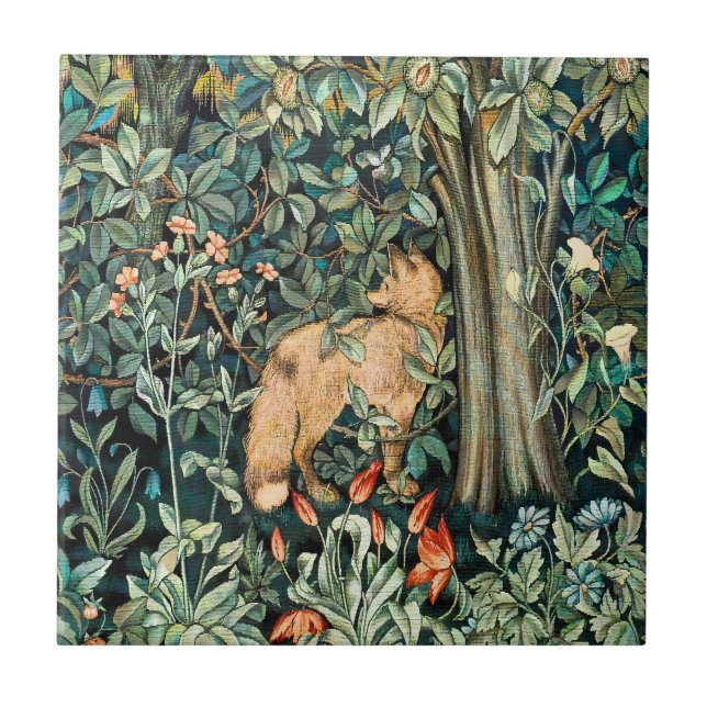 Azulejo Tapiz Antiguo Bosque de Zorros de William Morris (Frente)
