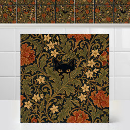 Azulejo Tapiz de hoja de acanto de gato negro de William M