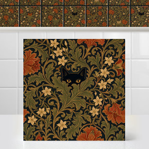 Azulejo Tapiz de hoja de acanto de gato negro de William M