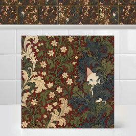 Azulejo Tapiz de Jasmine Acanthus con gato blanco de Willi