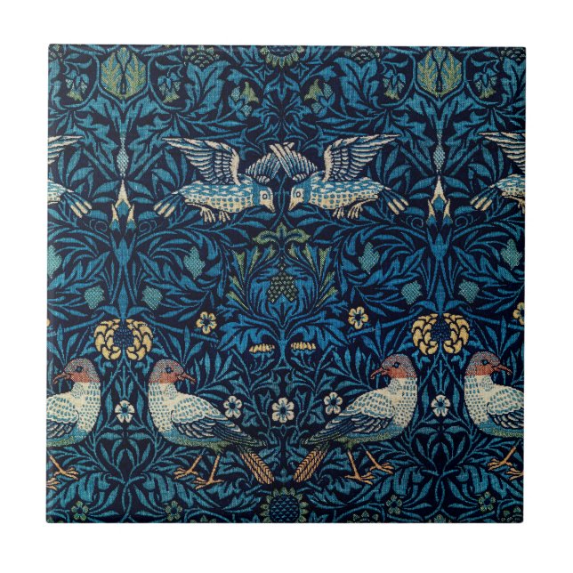 Azulejo Tapiz Floral de William Morris Blue Birds Clásico (Frente)