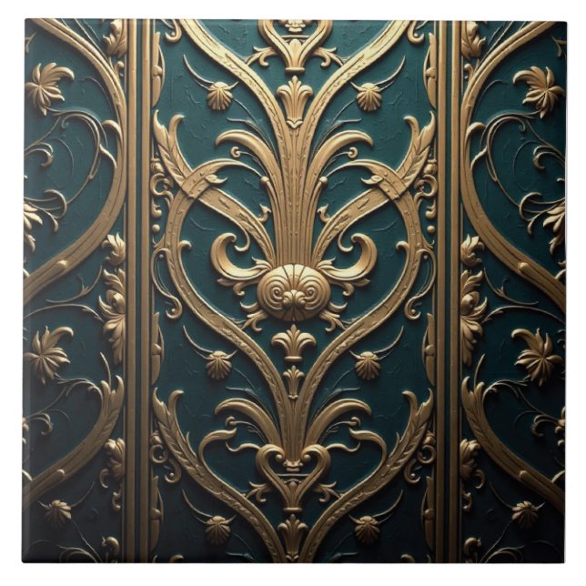 Azulejo Tapiz verde azulado y de oro (Frente)