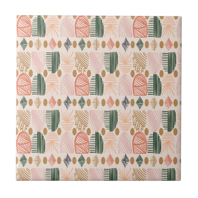 Azulejo Tapos de tierra tribales caribeños: Boho Verde osc (Frente)