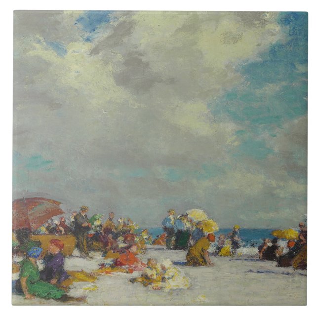 Azulejo Tarde de verano en la playa (por E.H. Potthast) (Frente)