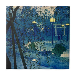 Azulejo Tarde japonesa del vintage en azul