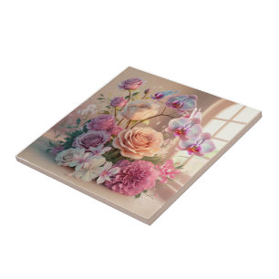 Azulejo Tarjeta de bienvenida 3D Spring Flowers con Rosas