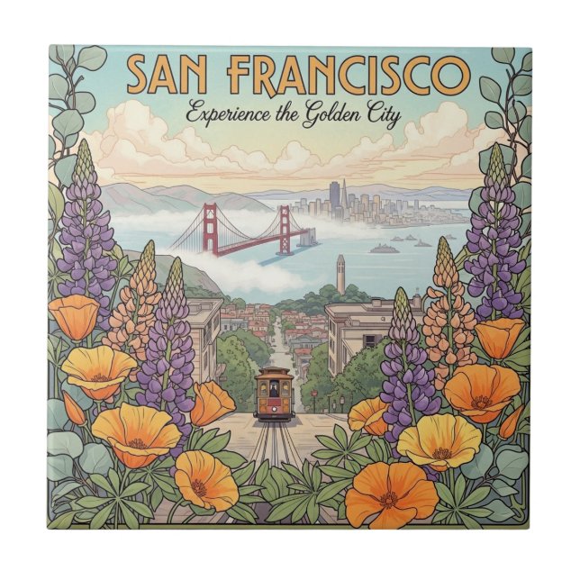 Azulejo Tarjeta postal del tranvía de San Francisco (Frente)