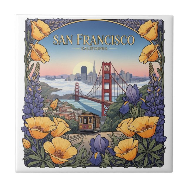 Azulejo Tarjeta postal del tranvía de San Francisco (Frente)