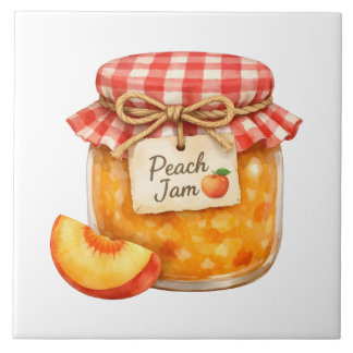 Azulejo Tarro de acuarela con mermelada fresca de melocotó