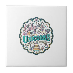 Azulejo Tarta de Unicornio Confeti Unicornios POD Lista Ar