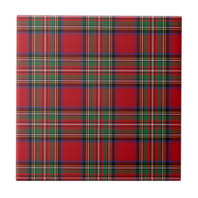 Azulejo Tartan Escocés Rojo y Verde Script Plaid Rústico (Frente)