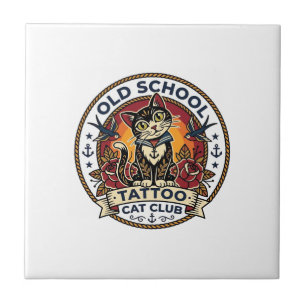 Azulejo Tatuaje de escuela antigua gato gatito lindo diseñ