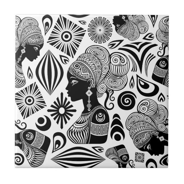 Azulejo Tatuaje tribal de retrato Chica africano (Frente)