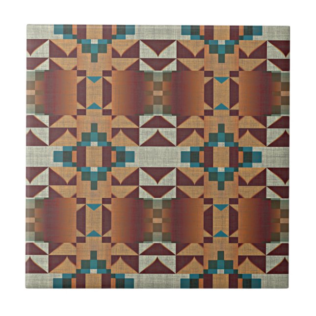 Azulejo Taupe Terracotta Verde azulada Tribu étnica verde  (Frente)