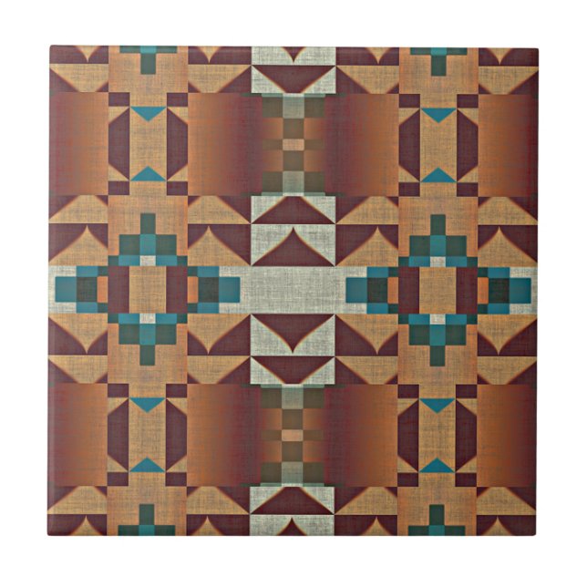 Azulejo Taupe Terracotta Verde azulada Tribu étnica verde  (Frente)