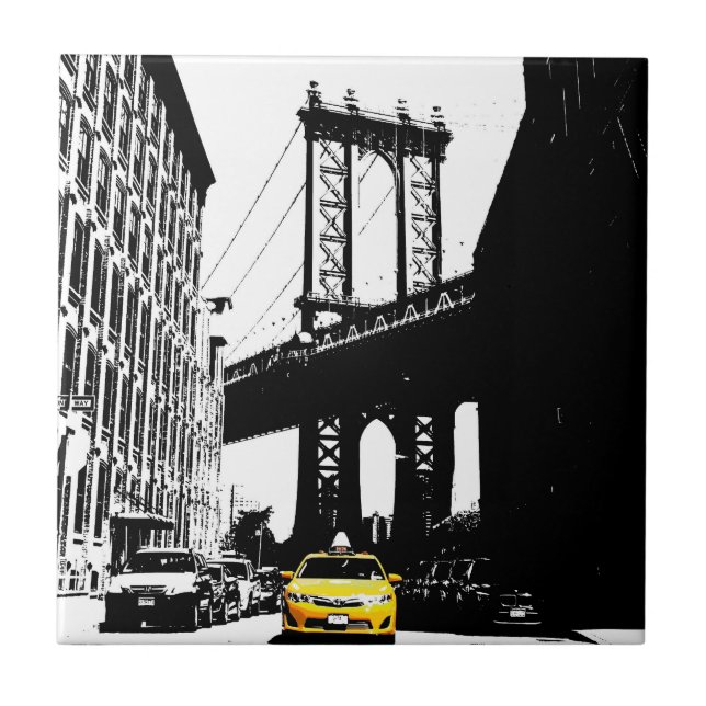 Azulejo Taxi amarillo Nueva York Ny Nyc Puente Brooklyn (Frente)
