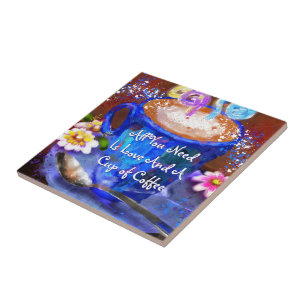 Azulejo Taza caprichosa de café floral personalizada