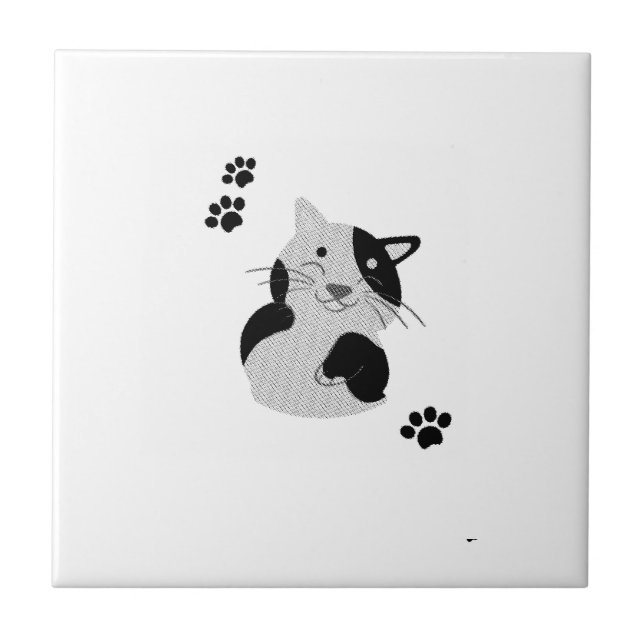 Azulejo Taza con gato adorable (Frente)