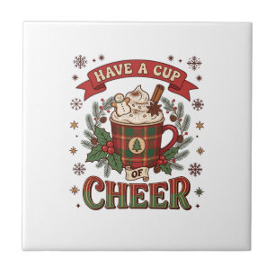 Azulejo Taza de Alegría Navideña con Cuadros de Mugs de Ca