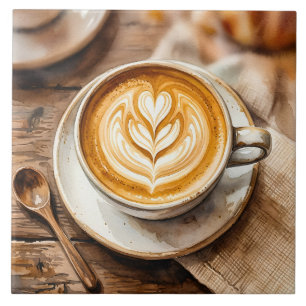 Azulejo Taza de Espresso con Funda de Acuarela Arte Latte