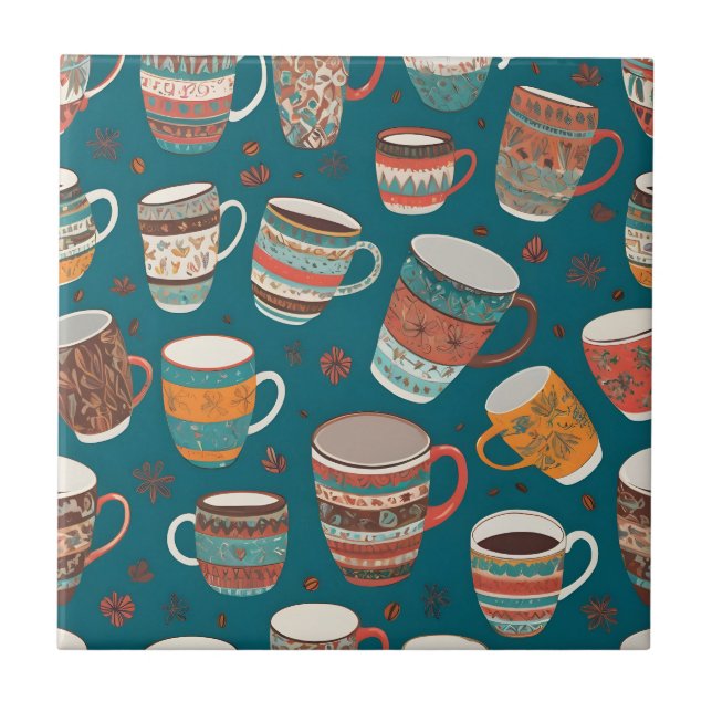 Azulejo Tazas de café coloridas (Frente)