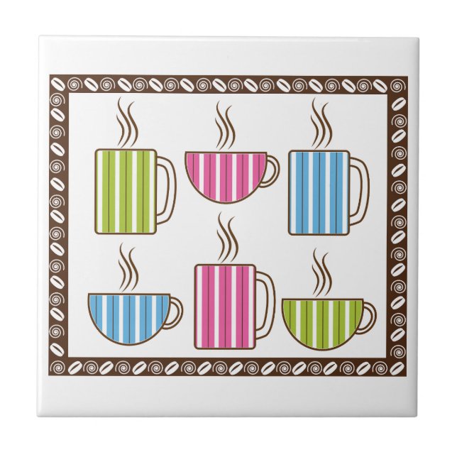 Azulejo Tazas de café con rayas finas (Frente)