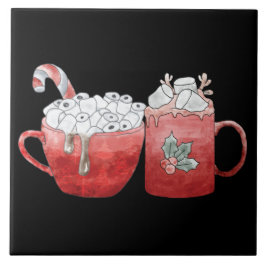 Azulejo Tazas festivas de vacaciones con malvaviscos