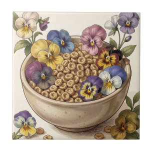 Azulejo Tazón de cereal con flores de pensamiento capricho