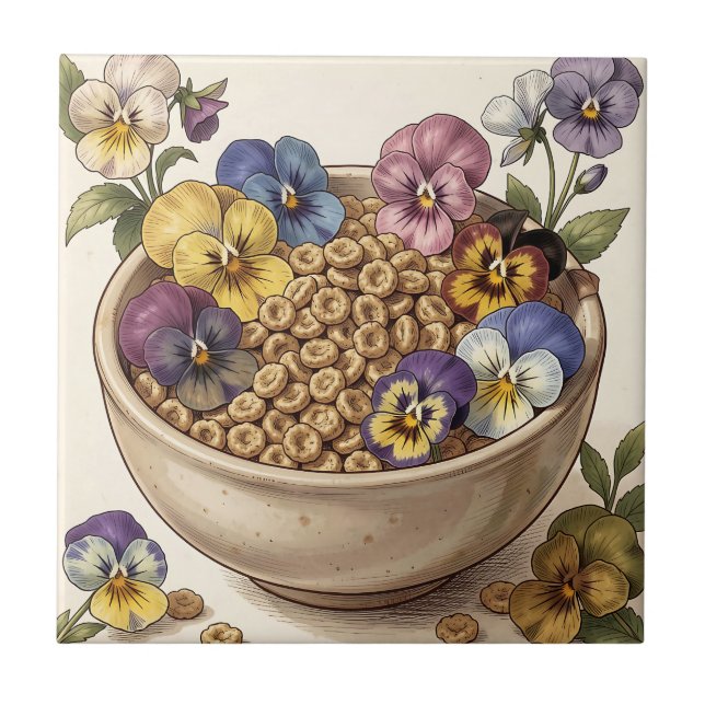 Azulejo Tazón de cereal con flores de pensamiento capricho (Frente)