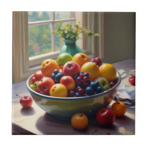 Azulejo Tazón de fruta en la mesa pintura al óleo clásico