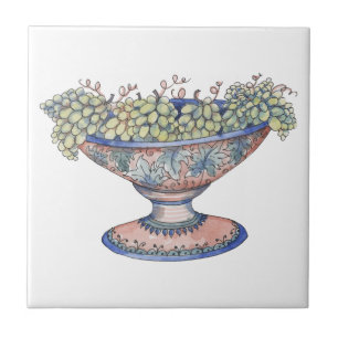 Azulejo Tazón de pedestal de cerámica italiana con uvas ve