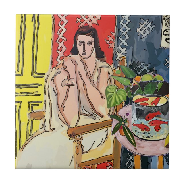 Azulejo Tazón de pescado en la mesa, (Frente)