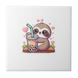 Azulejo Té de leche con burbujas de boba de perezoso lindo