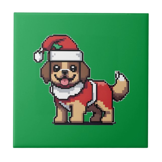 Azulejo Te deseamos una feliz navidad con una linda santa  (Frente)