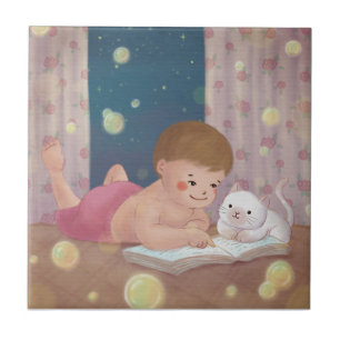 Azulejo Te falta: Ilustracion de chico y gato
