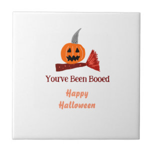 Azulejo Te han abucheado feliz Halloween escoba de calabaz