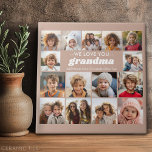 Azulejo Te queremos abuela - Galería de 15 Collages de fot<br><div class="desc">Collage de fotos de los nietos - o cualquier foto - Un diseño de cobertura completa incluye un fondo de color sólido. Utiliza hasta 15 fotos cuadradas para crear un regalo único y personal. El texto se puede cambiar para que coincida con el evento. Es una plantilla para un regalo...</div>