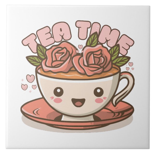 Azulejo Tea Time Rosa Tea Kawaii (Frente)